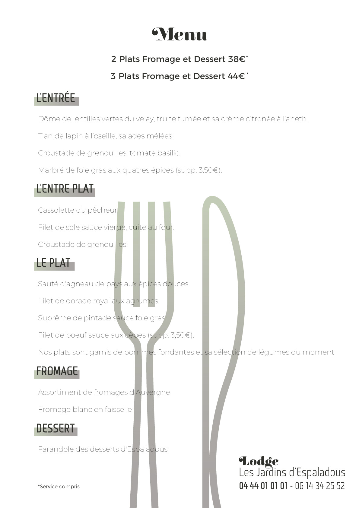 Menu lodge espaladous